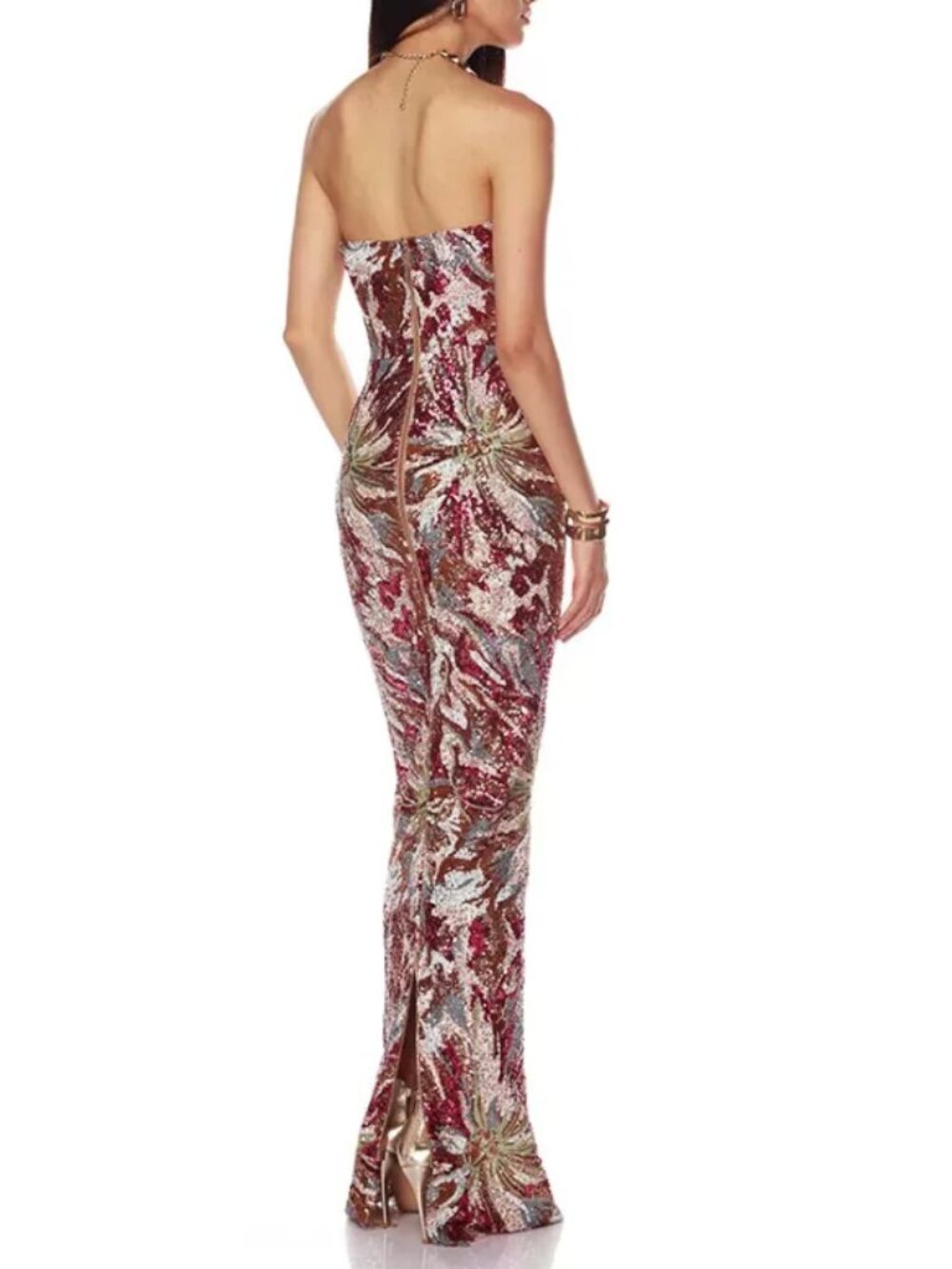 Bronx and Banco Sequin Dahlia Maxi Dress XS/S/M Red Strapless Stretch - Picture 6 of 12